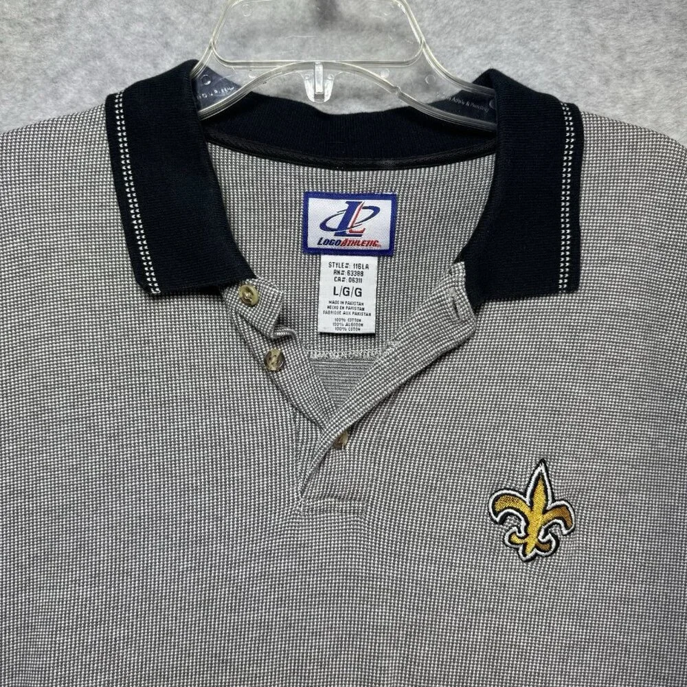 VTG 90s NFL Saints Polo Shirt L New Orleans Logo Athletic Black Gray Reebok - Picture 2 of 7